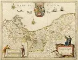 Willem Janszoon Blaeu, Pomeraniae Ducatus Tabula, Mapa Księstwa Pomorskiego według Eilhardusa Lubinusa, Amsterdam, 1635-1645, miedzioryt kolorowany, wym. 33