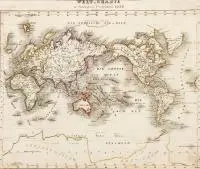 Joseph Meyer, Welt Charte in Mercators Projektion 1852, Mapa świata pochodząca z dzieła ?Neues Conversations-Lexikon??, 1857-1860, staloryt kolorowany liniowo, wym. arkusza 22