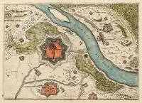 Matthäus Merian, Philipsburg, Plan twierdzy Philipsburg nad Renem, Frankfurt nad Menem, 1670 r., miedzioryt kolorowany, wym. 18
