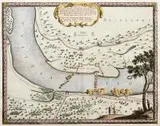Erik J. Dahlberg, Situs loci in quo sereniss: Princ. Sueci? General?, Plan umocnień w okolicy Szpicy Mątowskiej z 1658 r.; rycina pochodząca z dzieła S. Pufendorfa ?Histoire du r?gne de Charles Gustave, roy de Su?de??, wyd. C. Riegel, Norymberga, 1697 r., miedzioryt kol
