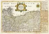 Johann Georg Schreiber, Das Hertzogthum Pommern, zufinden in Leipzig?, Mapa Księstwa Pomorskiego, pochodząca z dzieła ?Atlas Selectus??, Lipsk, ok. 1750 r., miedzioryt kolorowany