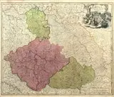 Johann Baptist Homann, Regni Bohemiae Ducatus Silesiae?, Mapa Śląska, Łużyc, Czech i Moraw, Norymberga, ok. 1740 r., miedzioryt kolorowany, wym. 48