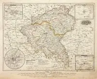 Joseph Meyer, Provinz Posen 1853, Mapa Prowincji Poznańskiej z planami miast: Poznania, Bydgoszczy, Leszna i Wschowy, pochodząca z dzieła ?Zeitungs- und Groschen-Atlas?, ok. 1853 r., staloryt kolorowany liniowo, wym. arkusza 22