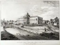 Franz Wolf, Ansicht des gräflich Johann Keglevics?schen Schlosses zu Klein Tapolcsán in Hungarn?, Widok pałacu hrabiego Jána Keglevicha w Topolčiankach w Słowacji, według J. Tehla, ok. 1840 r., litografia, wym. 33