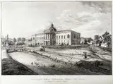 Franz Wolf, Ansicht des gräflich Johann Keglevics?schen Schlosses zu Klein Tapolcsán in Hungarn?, Widok pałacu hrabiego Jána Keglevicha w Topolčiankach w Słowacji, według J. Tehla, ok. 1840 r., litografia, wym. 33