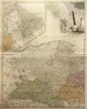 Franz Ludwig Güssefeld, Borussiae Occidentalis Tabula?, Mapa Prus Zachodnich z Dystryktem Noteci; u góry, po lewej stronie, mapka południowej części Dystryktu Noteci oraz mapka Warmii; wyd. Spadkobiercy Homanna, Norymberga, 1780 r., miedzioryt kolorowany,
