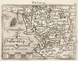 Caspar Henneberger, Prussiae descrip., Miniaturowa mapa Prus Wschodnich, pochodząca z dzieła ?Epitome theatri Orteliani, Praecipuarum Orbis Regionum??, wyd. Abraham Ortelius i Christoffel Plantin, Antwerpia, 1589 r., miedzioryt, wym. 7