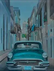 Longin Szmyd, Blue Buick w zaułku, 2015, 2015, akryl, płótno