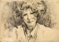 Józef Mehoffer, Portret żony artysty, akwaforta, sucha igła, papier