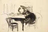 Wojciech Weiss, Przy stole, piórko, tusz, papier, 20
