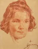 Antoni Suchanek, Portret młodej dziewczyny, lata 1946-1958, akwarela, pastel, papier, 24