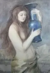 Teodor Axentowicz, Dziewczyna z dzbanem, pastel, akwarela, papier, 96