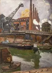 Mela Muter, Pejzaż industrialny, olej, płótno, 88