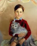 Chłopiec z kotkiem, 1938 r. by Rajmund Kanelba, 1938, olej, płótno, sold May 2015