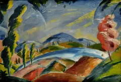 Búrlivá krajina by Adalbert Erdely, okolo 1920, olej na plátne, sold Jun 2007