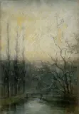 Lávka v lese by Ladislav Mednyánszky, okolo 1890, pastel na papieri, sold Jun 2007