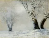 Brezy v zime by Eugen Szepesi-Kuszka, okolo 1910, olej na kartóne, sold Jun 2007