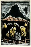 Ernest Zmeták, Elégia, 1962, farebný drevorez na papieri