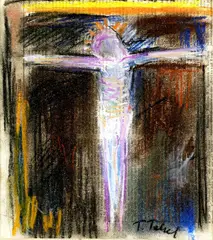 Teodor Tekel, Ukrižovaný, okolo 1960, pastel na novinovom papieri