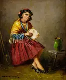 István Szász, Dievča s tamburínou, okolo 1920, olej na plátne