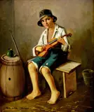 István Szász, Chlapec s huslami, okolo 1920, olej na plátne