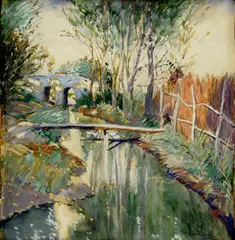 Gabor Kassa, Potôčik v lese, 1934, akvarel na papieri