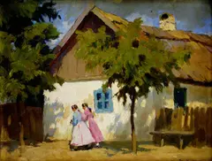 Do kostola by Sándor Nyilasy, okolo 1900, olej na preglejke, sold Jun 2007