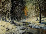 Zimné ráno v lese by Antal Neogrády, okolo 1920, olej na plátne, sold Jun 2007