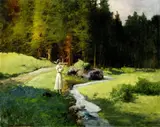 Mladá rybárka by Antal Neogrády, okolo 1920, olej na plátne, sold Jun 2007