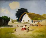 Na dedinskom dvore by László Neogrády, okolo 1930, olej na plátne, sold Jun 2007