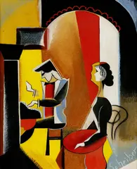 Hugo Scheiber, V kaviarni, okolo 1930, pastel na papieri