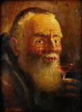 M. Heitmann, Mních s pohárom vína, 1947, olej na lepenke