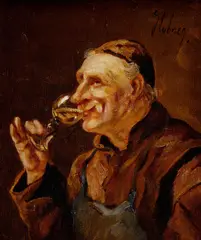 Stubner, Mních s pohárom vína, okolo 1920, olej na plátne