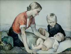 Peters Ebbecke Hela, Matka s deťmi, okolo 1915, akvarel, gvaš na kartóne