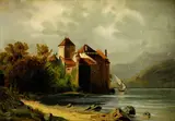 Gustav Werner, Krajina s hradom, 1888, olej na kartóne