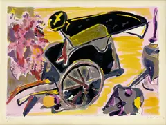 Endre Nemes, Vozík, okolo 1960, farebná štetcová litografia