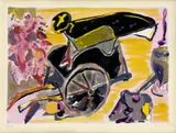 Endre Nemes, Vozík, okolo 1960, farebná štetcová litografia
