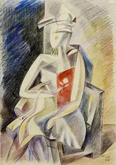 Jaroslav Král, Sediace dievča, 1936, pastel, akvarel na papieri