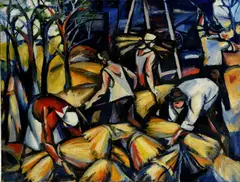 Pri žatve by Milan Mravec, okolo 1965, olej na plátne, sold Jun 2007