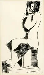 Pavol Tóth, Sediaci akt (Mier), 1963, tuš na papieri