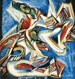 Ľubomír Zelina, Siesta v modrom, 1989, akryl na kartóne