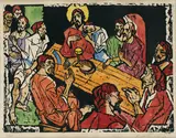 Sakrálny motív I. by Vincent Hložník, 1989, farebný linoleorez na papieri, 101 nátlačok z nákladu 200, sold Mar 2007