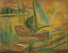 József Egry, Plachetnica v prístave, 1920, pastel na kartóne