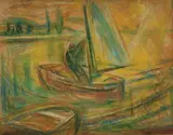 József Egry, Plachetnica v prístave, 1920, pastel na kartóne