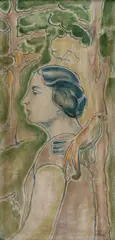 Žena s vtáčikom by Pécsi- Pilch Deszö, okolo 1920, olej na kartóne, sold Mar 2007