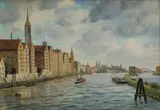 J. Folken, Holandské prístavné mesto, okolo 1910, olej na plátne