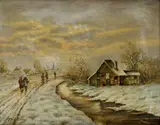 Fritz Hallberg-krauss, V zime do kostola, okolo 1900, olej na kartóne