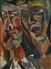 Dve hlavy by Milan Mravec, 1963, olejová tempera na kartóne, sold Mar 2007