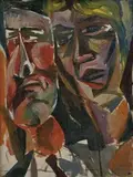 Milan Mravec, Dve hlavy, 1963, olejová tempera na kartóne