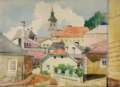Géza Angyal, Kremnica, okolo 1930, akvarel na papieri